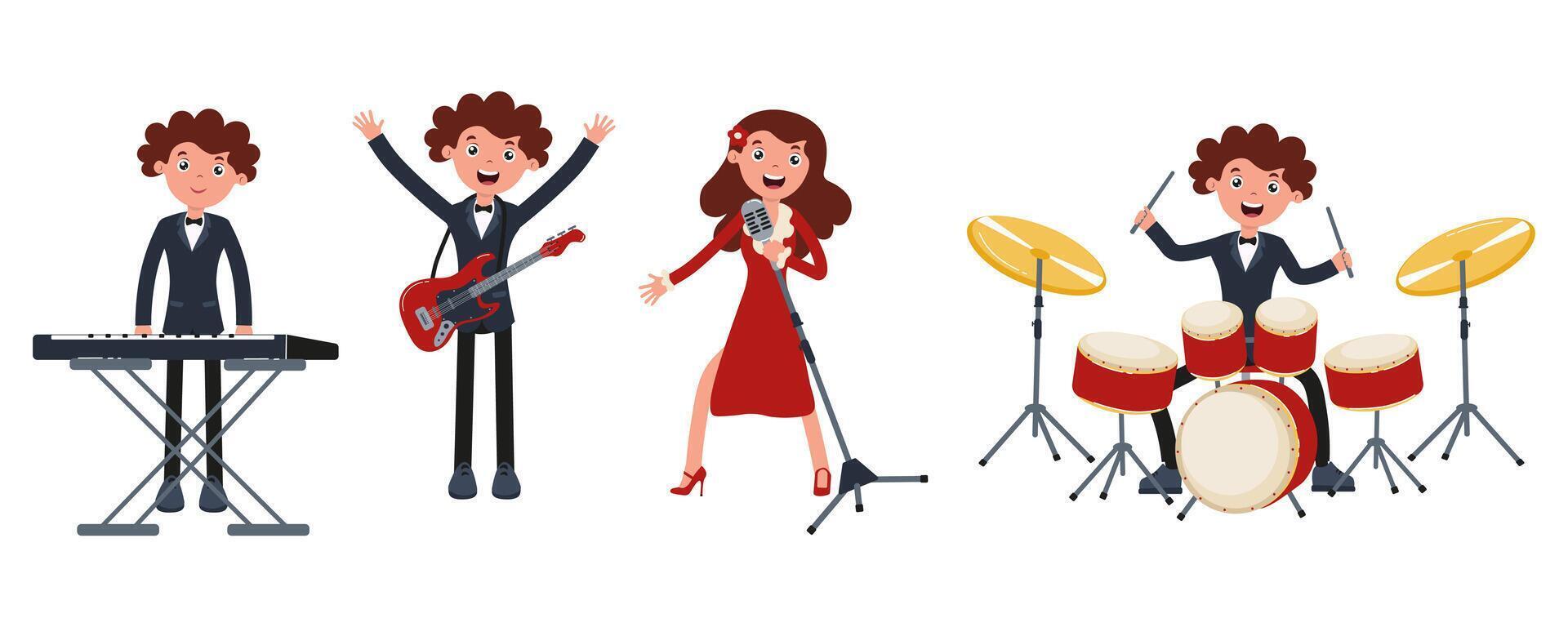 Young musicians performing in a vibrant band during a lively music festival vector