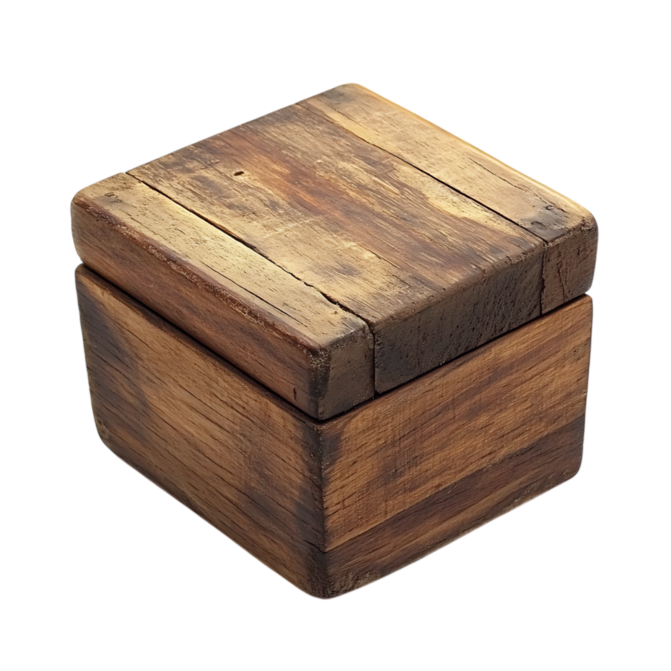 Rustic wooden crate, aged texture, isolated. png