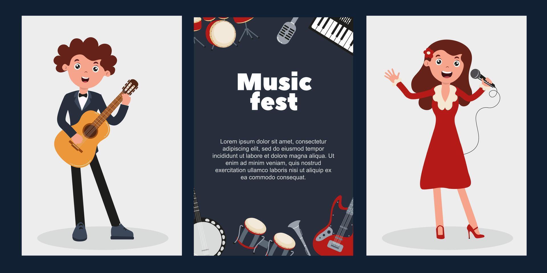 Music festival showcases talented performers with guitar and vocals in vibrant atmosphere vector