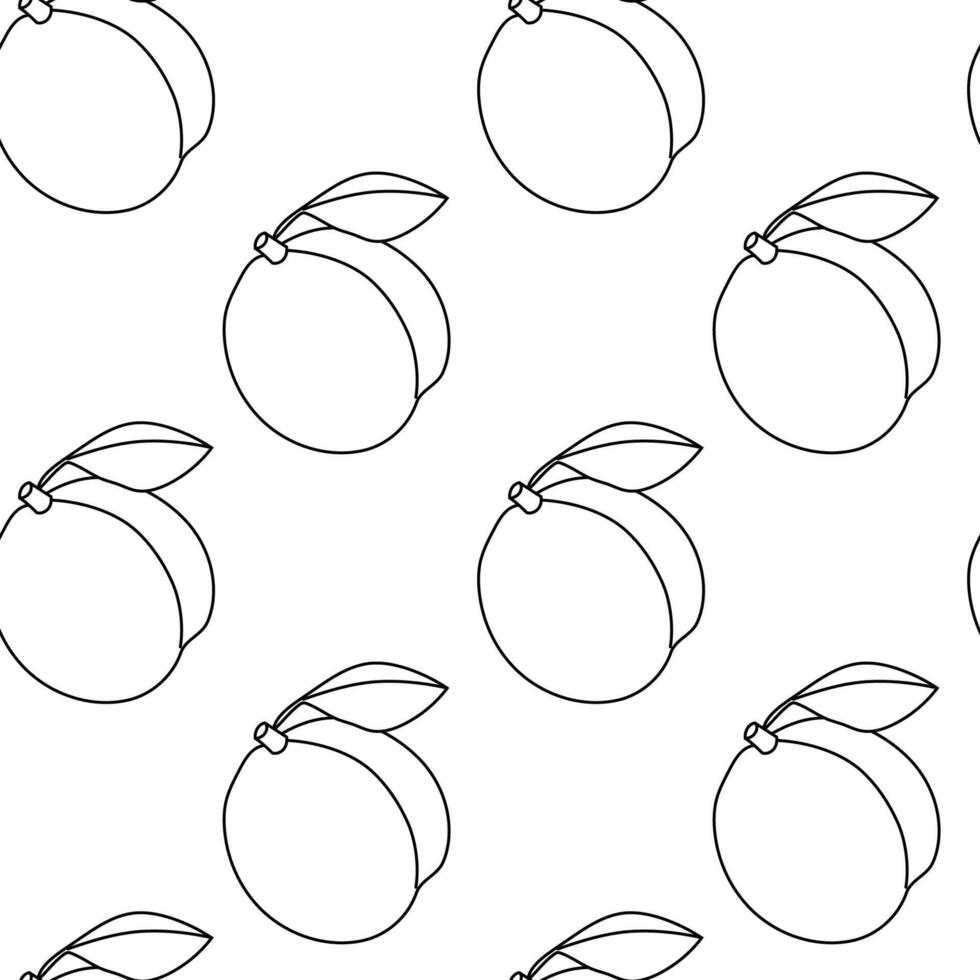 Decorative seamless pattern featuring outlined citrus fruits with leaves on a simple background vector