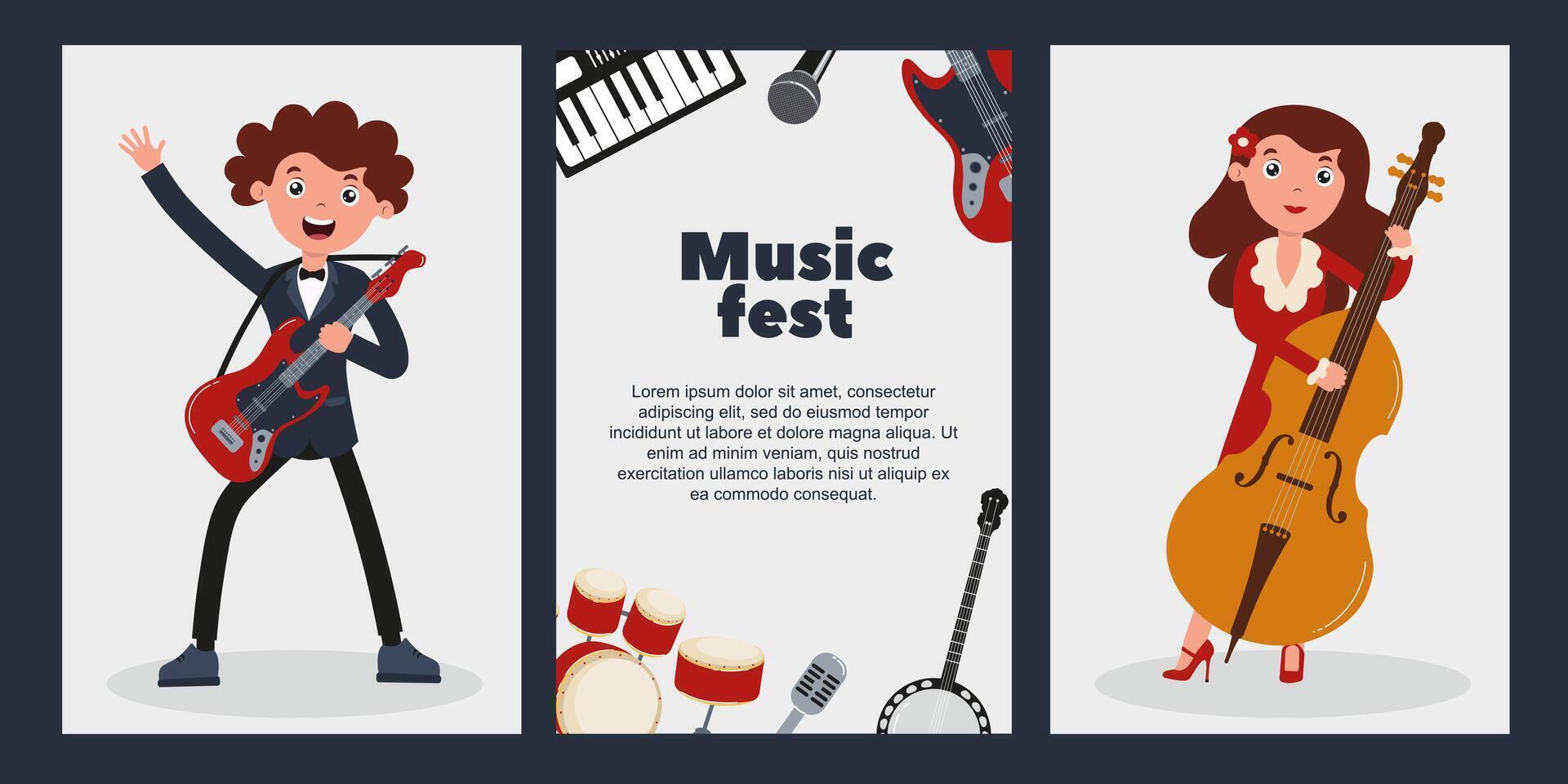 Music fest features musicians showcasing their talents and instruments in a lively celebration vector
