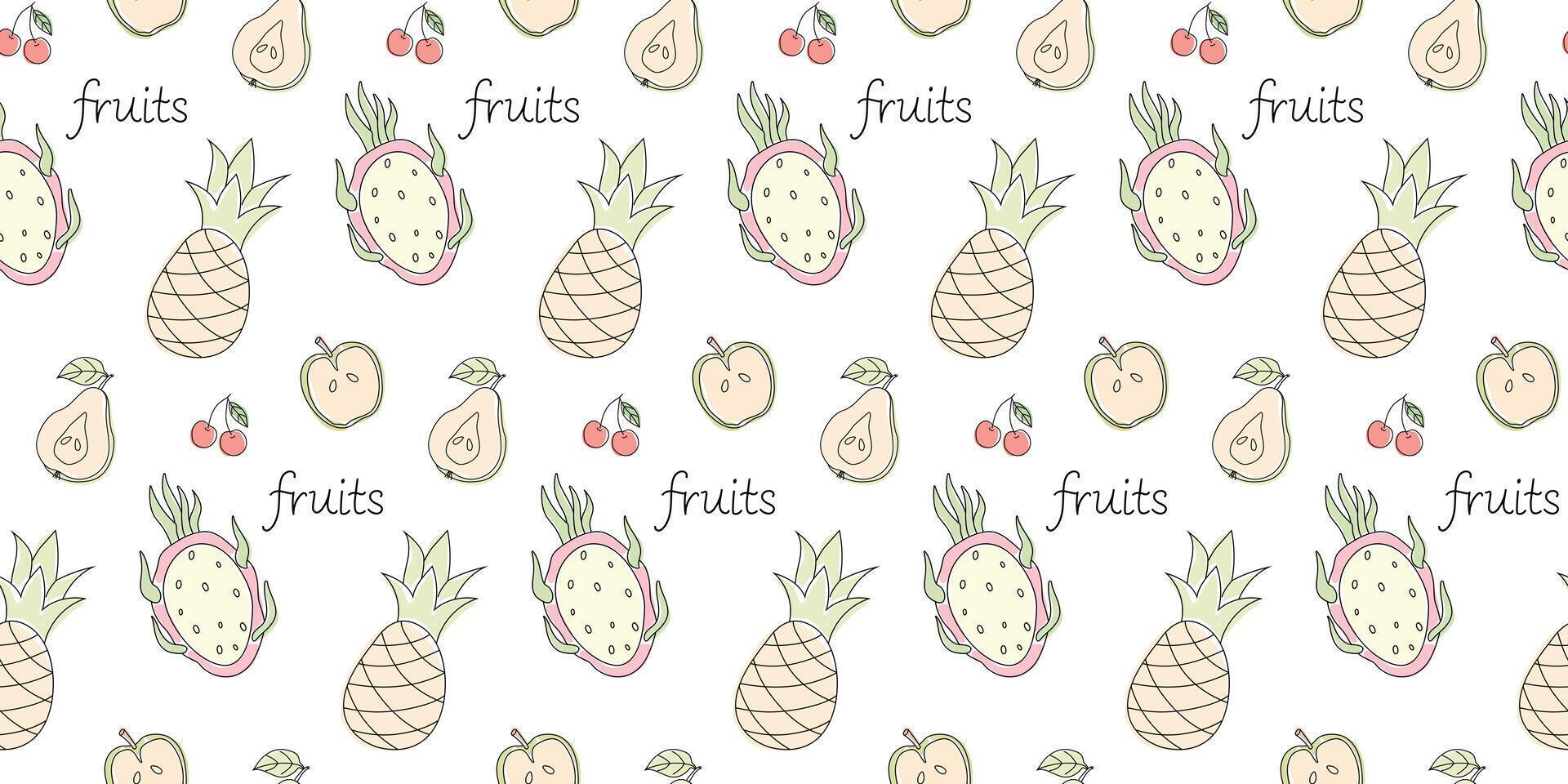 Colorful fruit pattern design featuring pineapples and pears on a white background vector