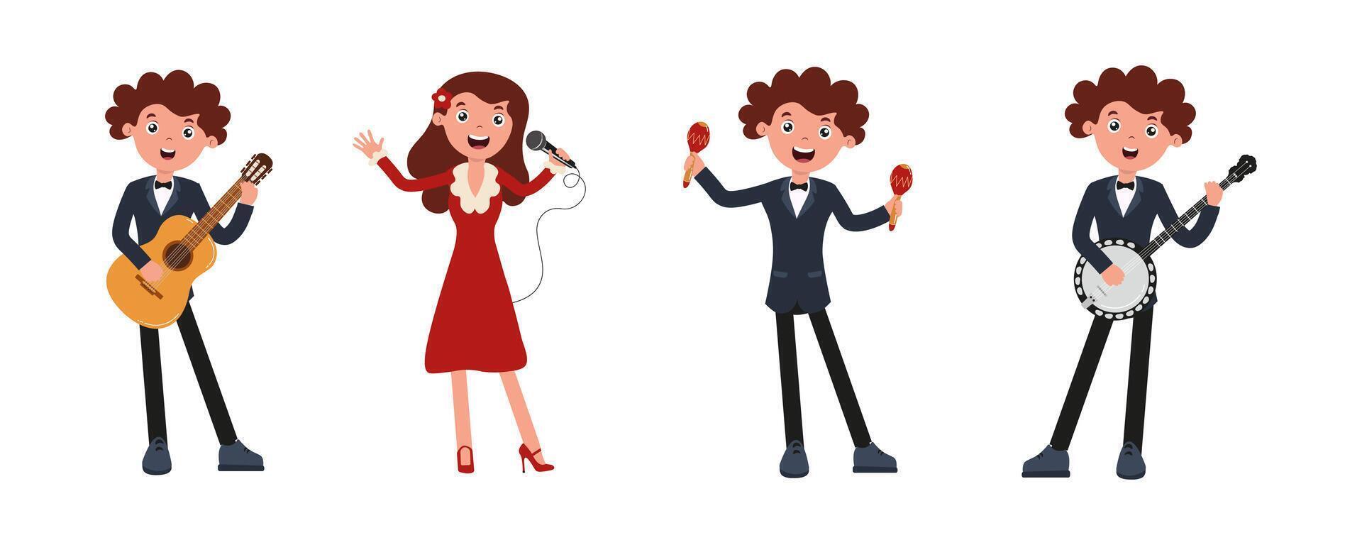 Musicians performing with various instruments at a lively gathering or event vector