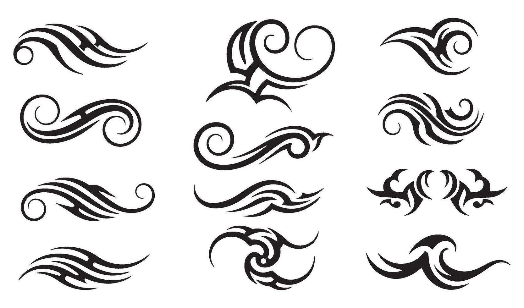 Ornate Body Tribal Tattoo Art Swill Ornament Featuring Retro Decorative Scroll Waves and Abstract Calligraphic Elements for Stunning Body Ink vector