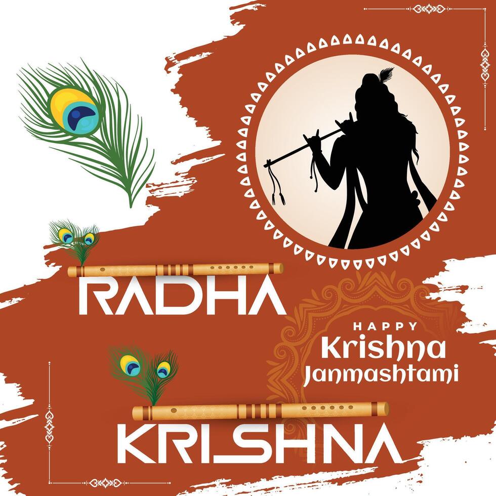 This beautiful digital illustration celebrates Krishna Janmashtami, the auspicious occasion marking the birth of Lord Krishna. The image features a silhouette of Lord Krishna playing the flute. vector