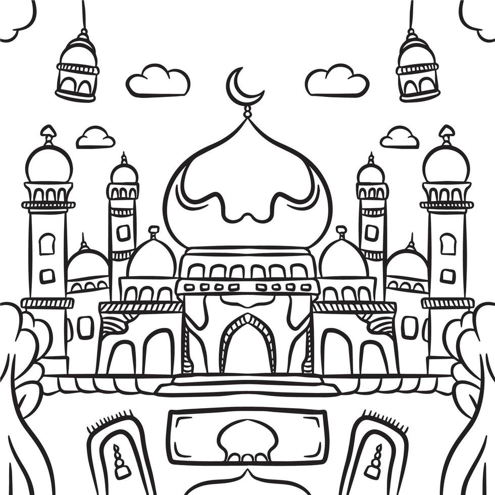 Mosque Illustration Hand Drawn Doodle vector