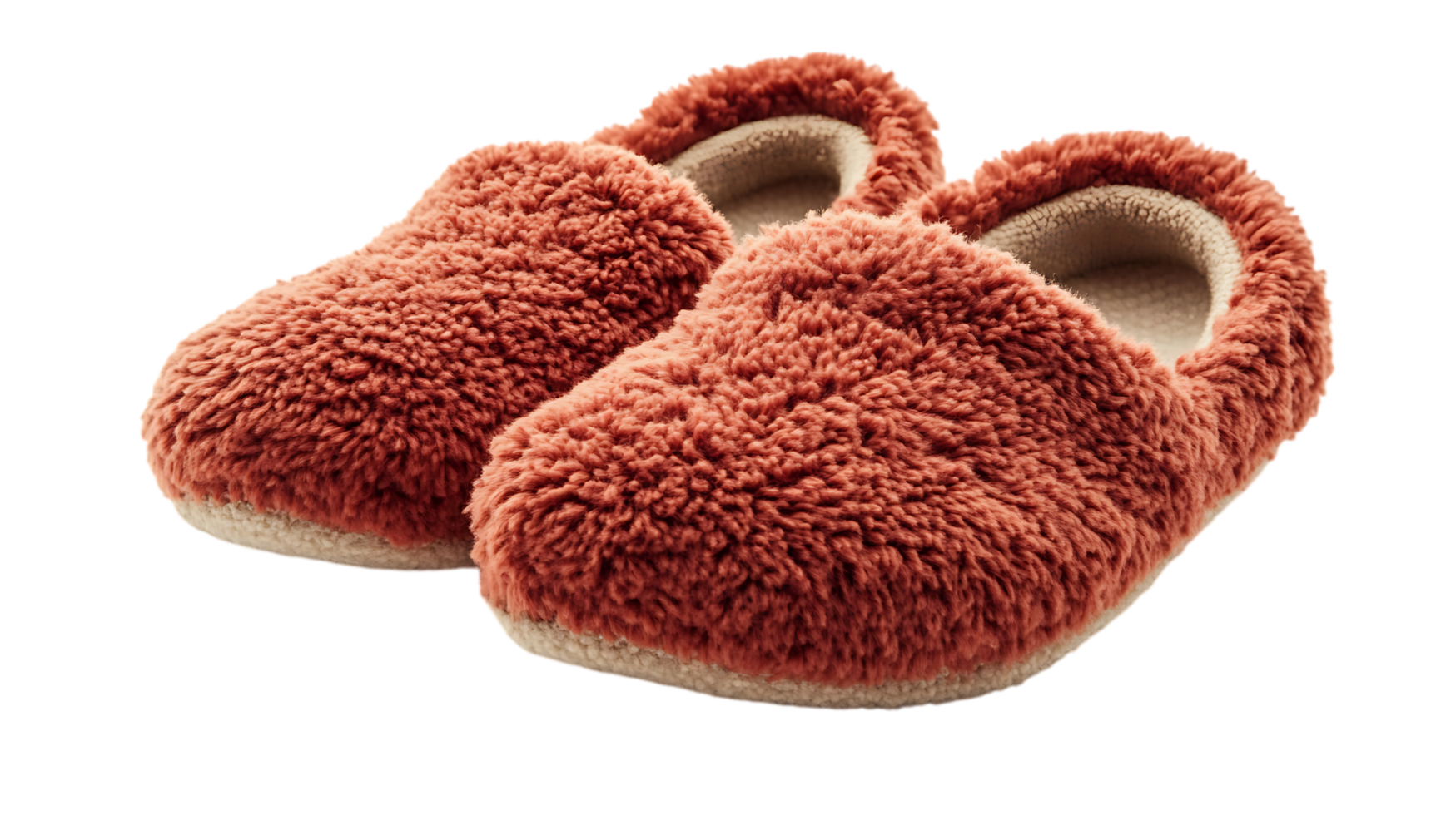 Cozy coral fleece slippers, perfect for relaxing at home. png