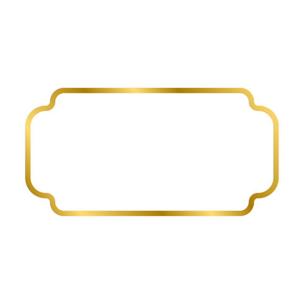 Gold shiny glowing vintage rectangle frame with shadows isolated on white background. Gold realistic square border. illustration vector