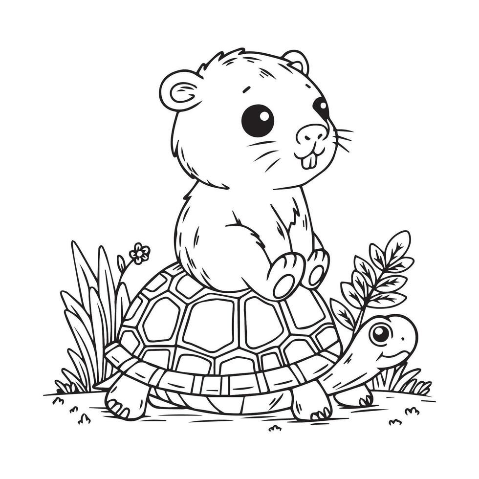 Cute illustration of capybara for coloring vector