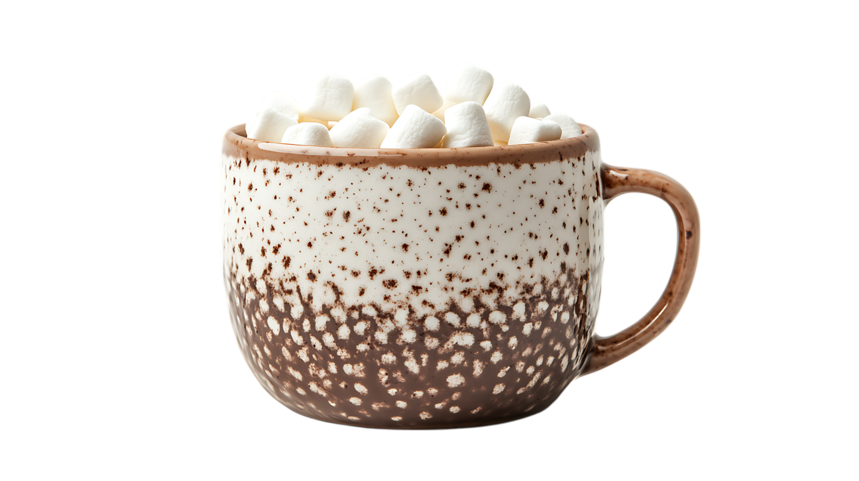 A mug of hot chocolate topped with marshmallows. png