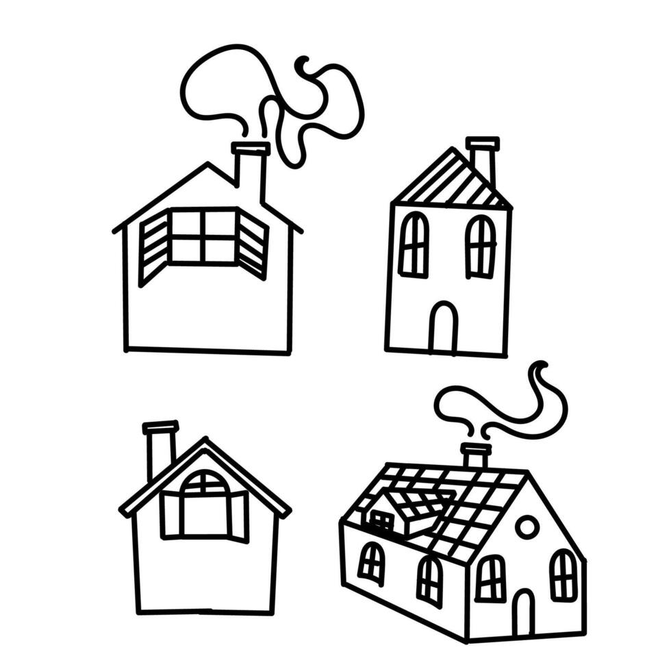 four houses with chimneys and smoke coming out of them vector