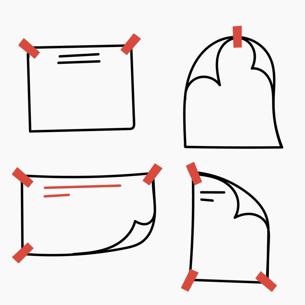 four pieces of paper with red tape attached to them vector