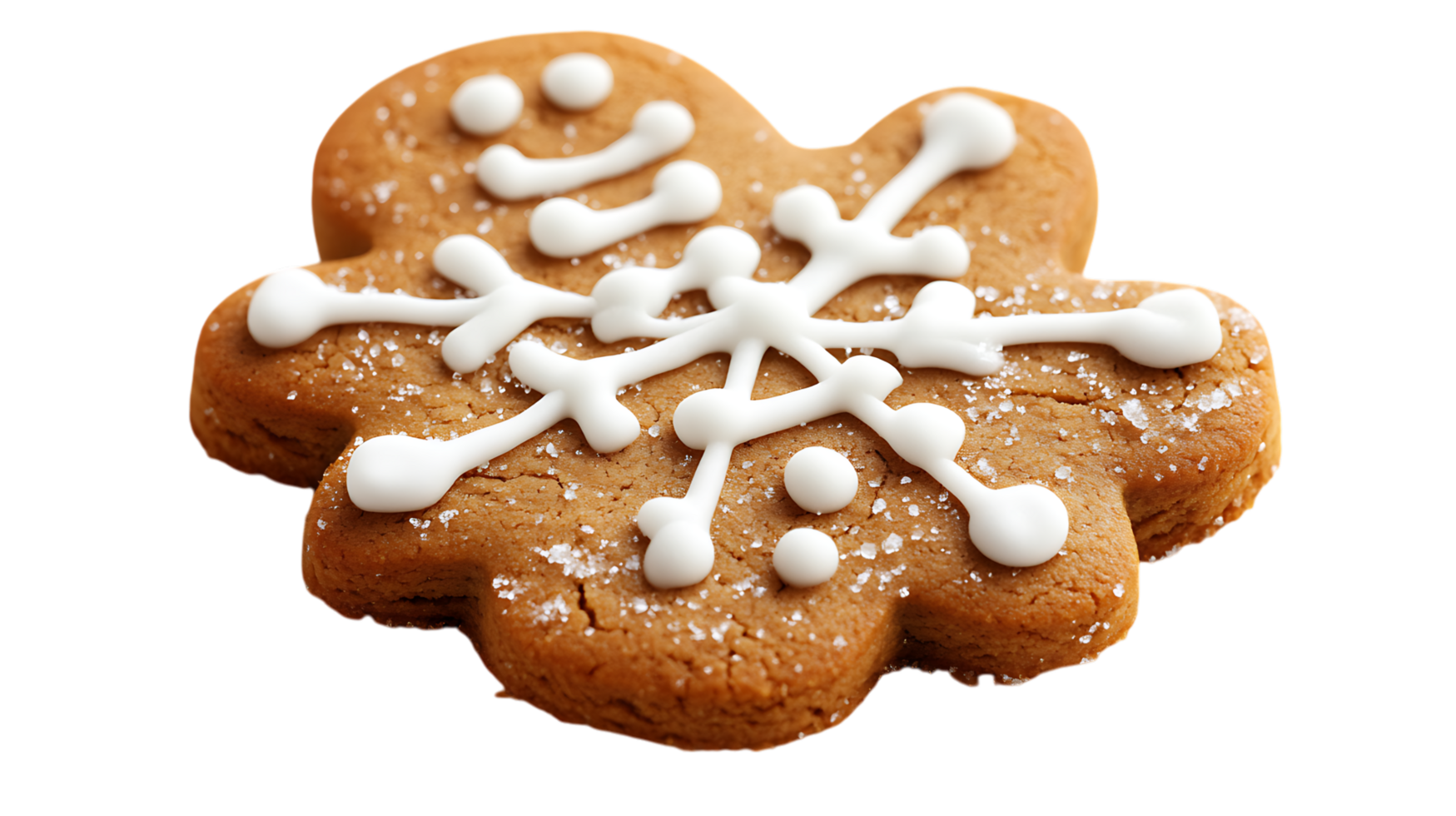 Delicious gingerbread cookie decorated with snowflake icing. png