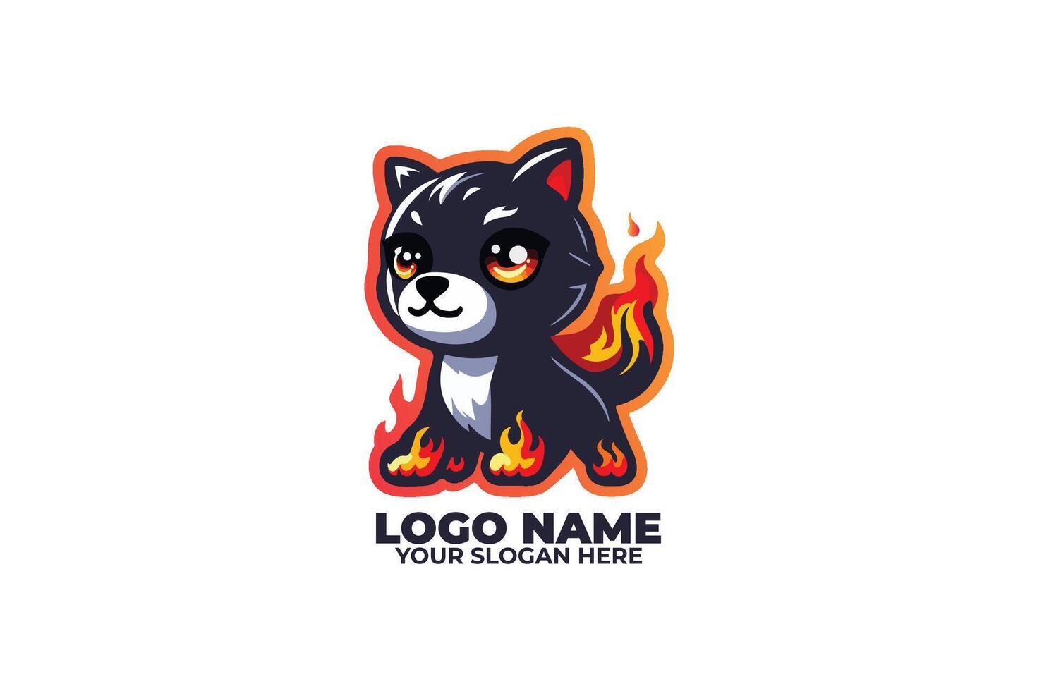 Blazing Paws, A Chibi Panther Leaping with Fire at Its Feet vector