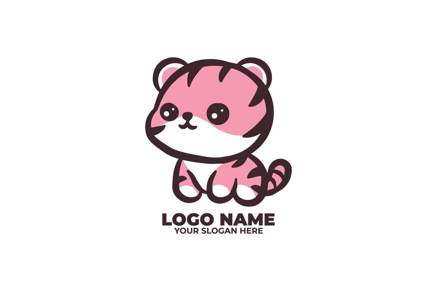 A round, small tiger with big eyes and tiny paws, featuring a simple and clean flat design vector