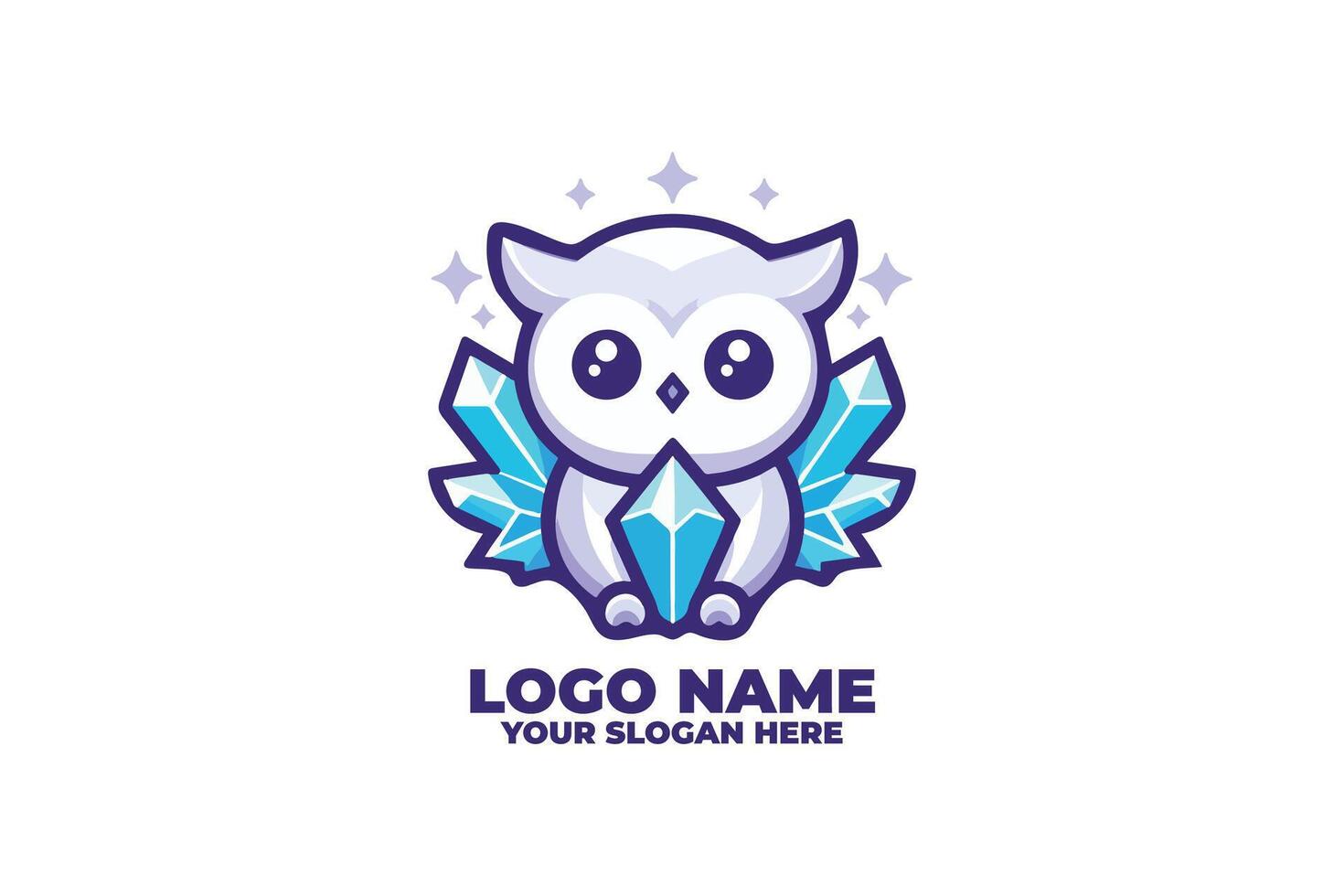 A small, round owl with big eyes and gem like, faceted wings. vector