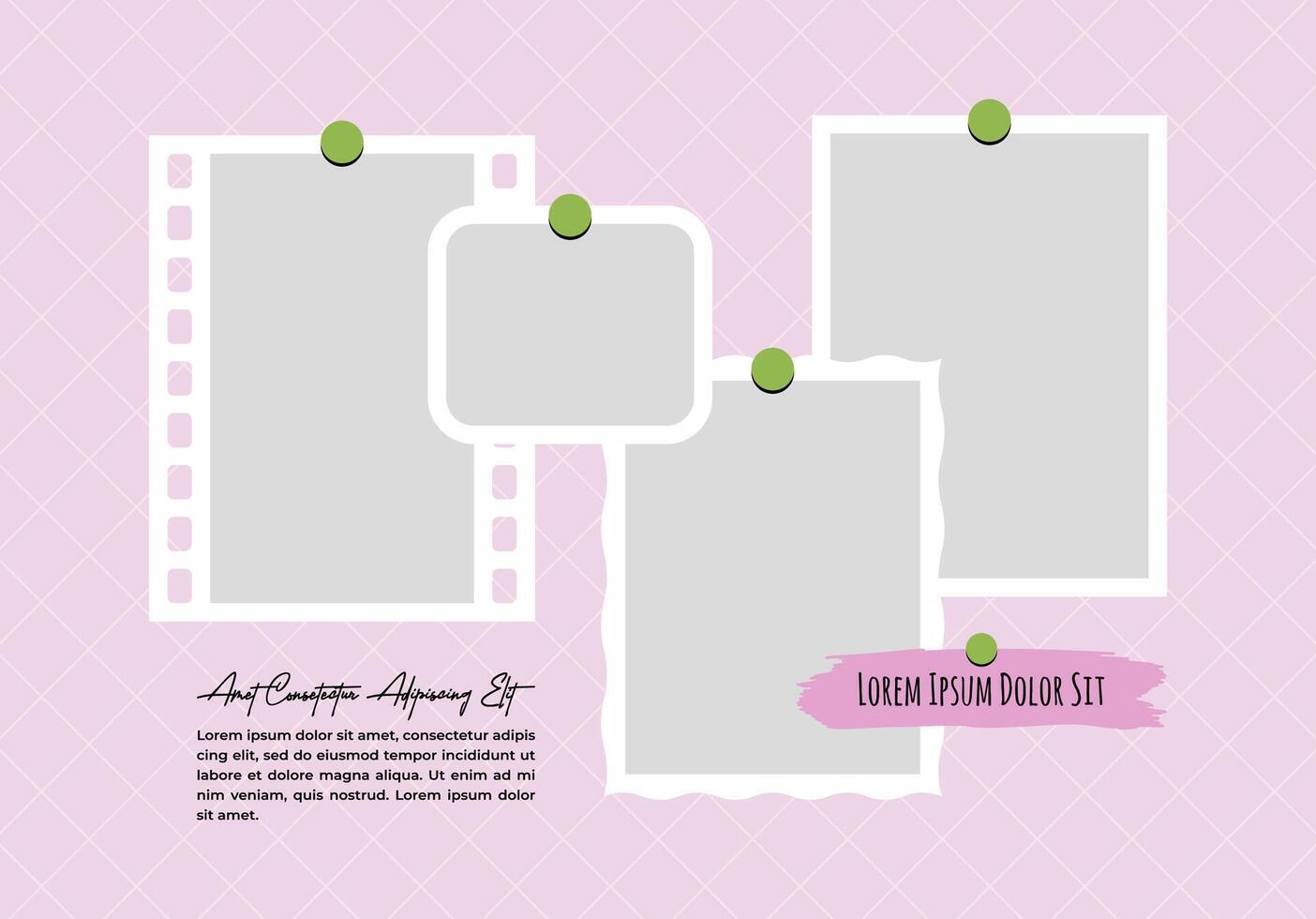 Design template Pictures or photos frame collage comics page grid layout abstract photo frames and digital photo wall vector