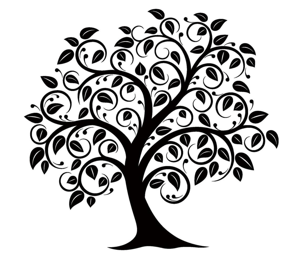 Monochrome Symbolic Tree Silhouette Illustration Isolated On A White Background. vector