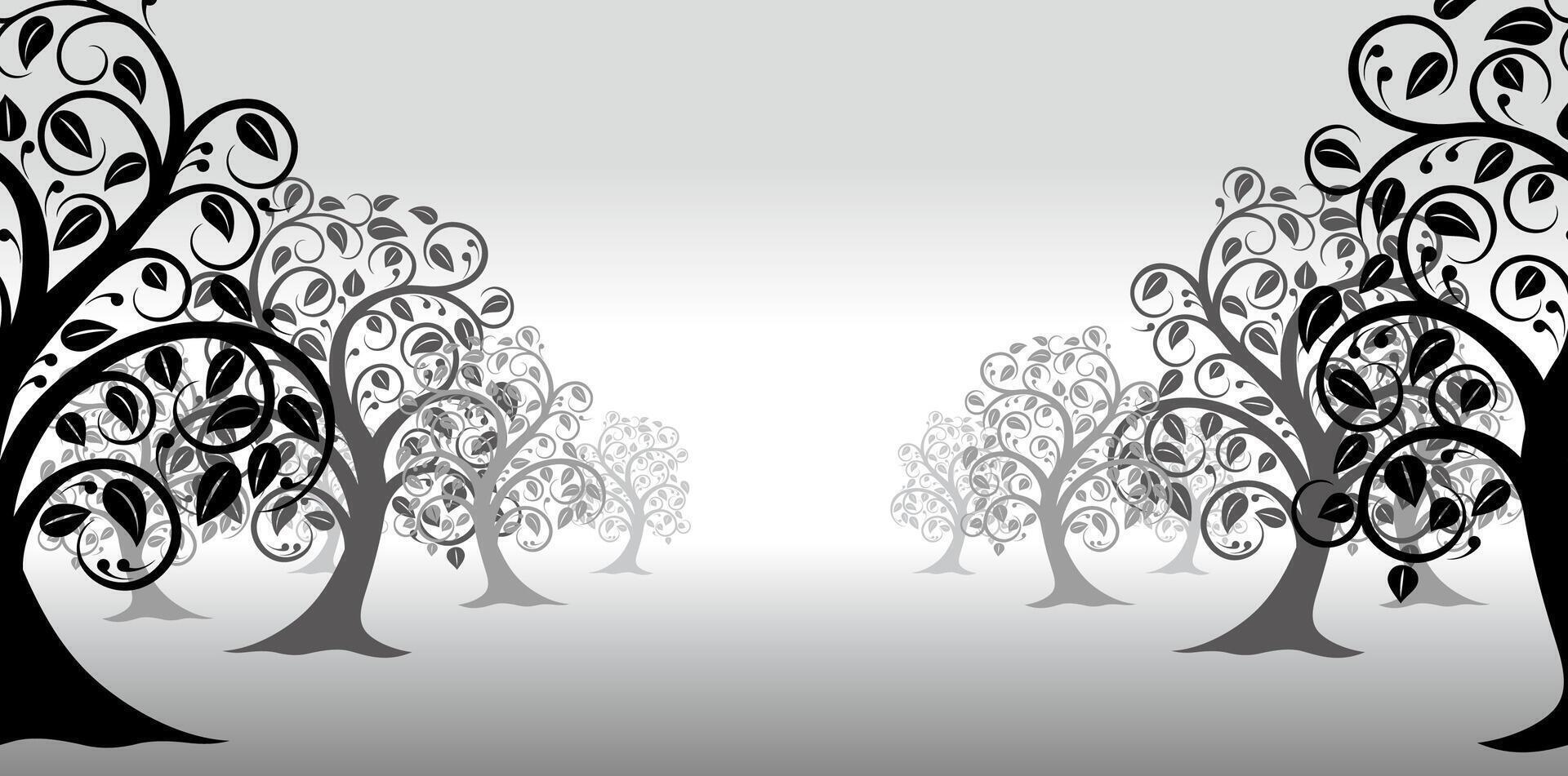 Monochrome Seamless Tree Silhouette Illustration. Horizontally Repeatable. vector