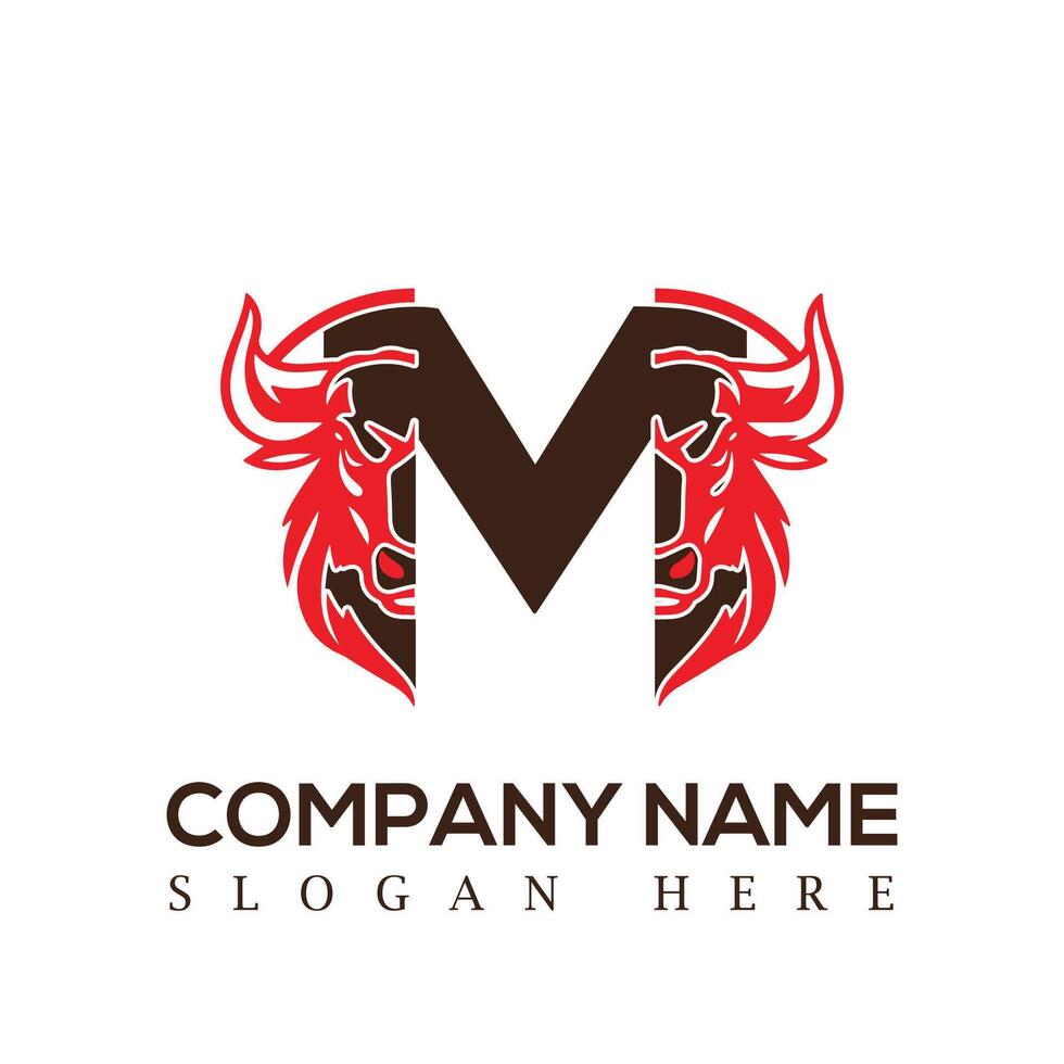 M letter logo with bull vector