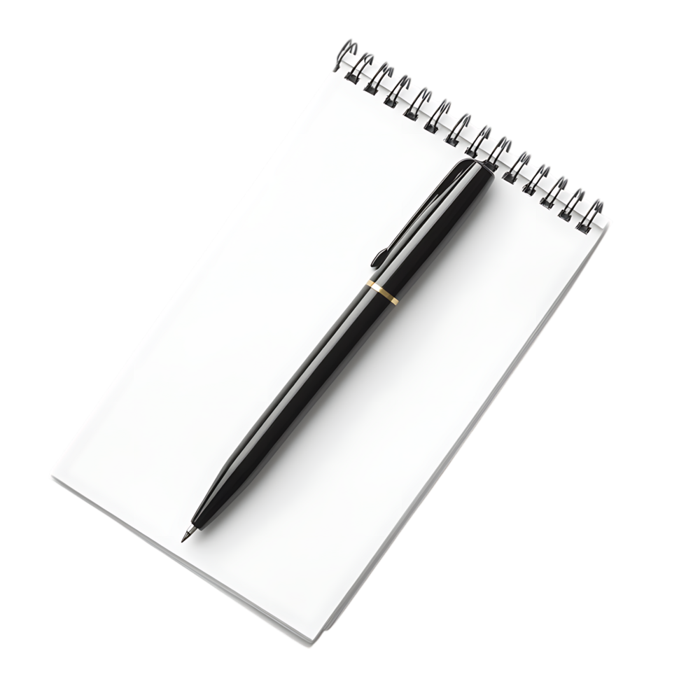 Blank notepad and pen ready for notes or ideas. png