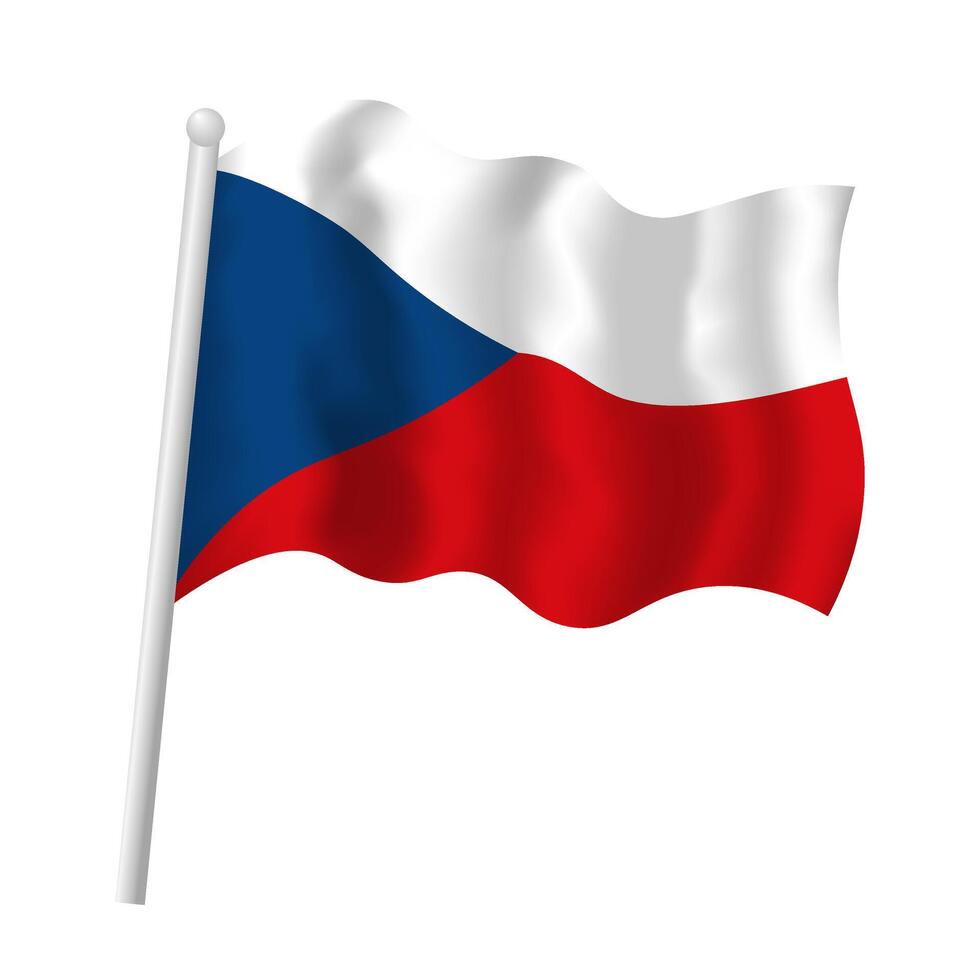 Czech Republic flag isolated object illustration. Czechia flag on flagpole waving vector