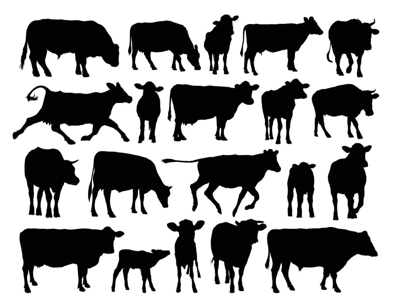 The set of cows and bulls silhouettes. vector