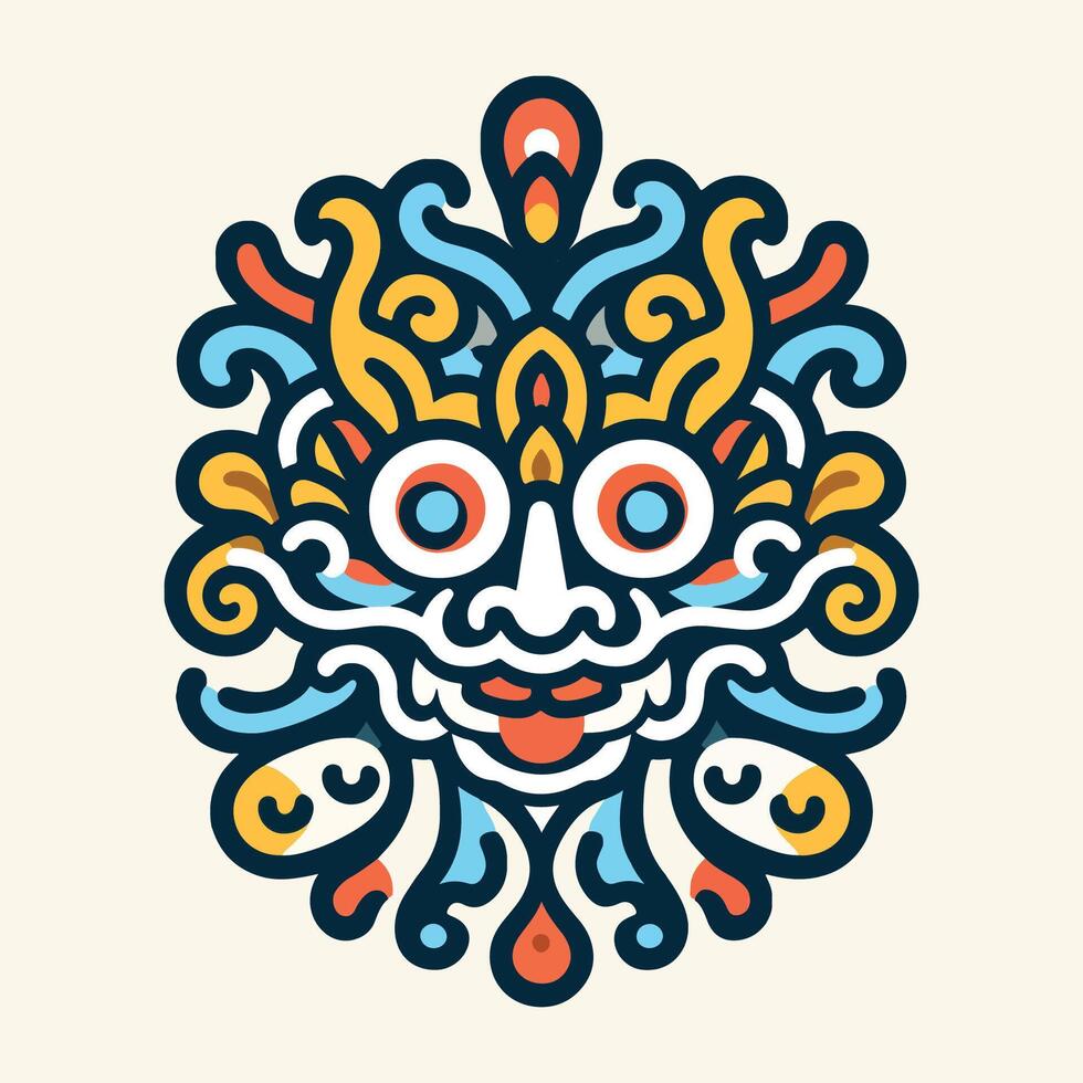 Bali Barong Artistic Floral Emblem Illustration for Logos, Prints, and Branding vector