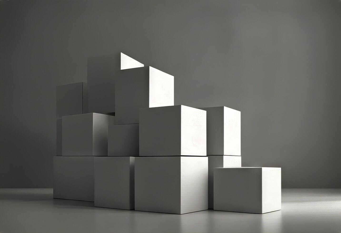 rendering wall cube boxes 3D splay box floor light room interior template pattern abstract design modern shadow texture decoration photo