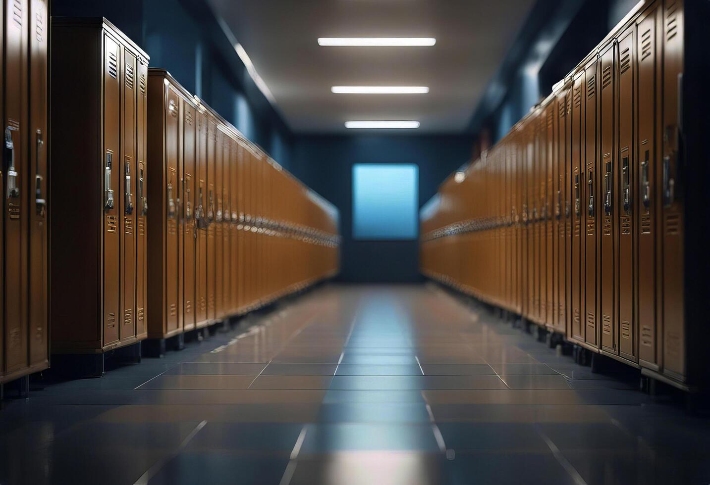 3d illustration corridor lockers School education door college lock metal exit steel interior locker empty colourful floor background colours student university design photo