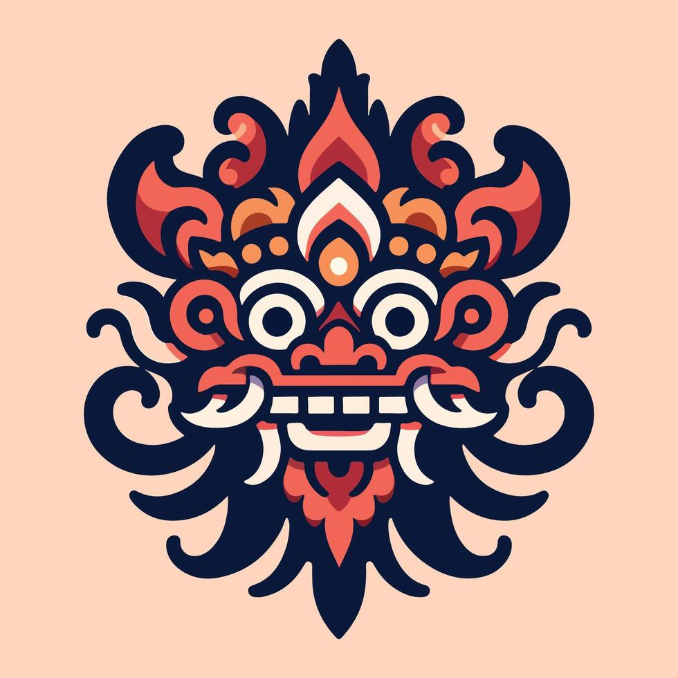 Bali Barong Elegant Floral Mandala Ornament Logo Illustration for Decoration and Branding vector