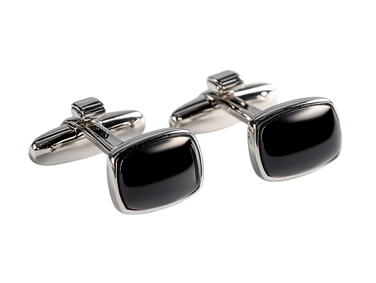 Elegant black onyx cufflinks with silver finish. png