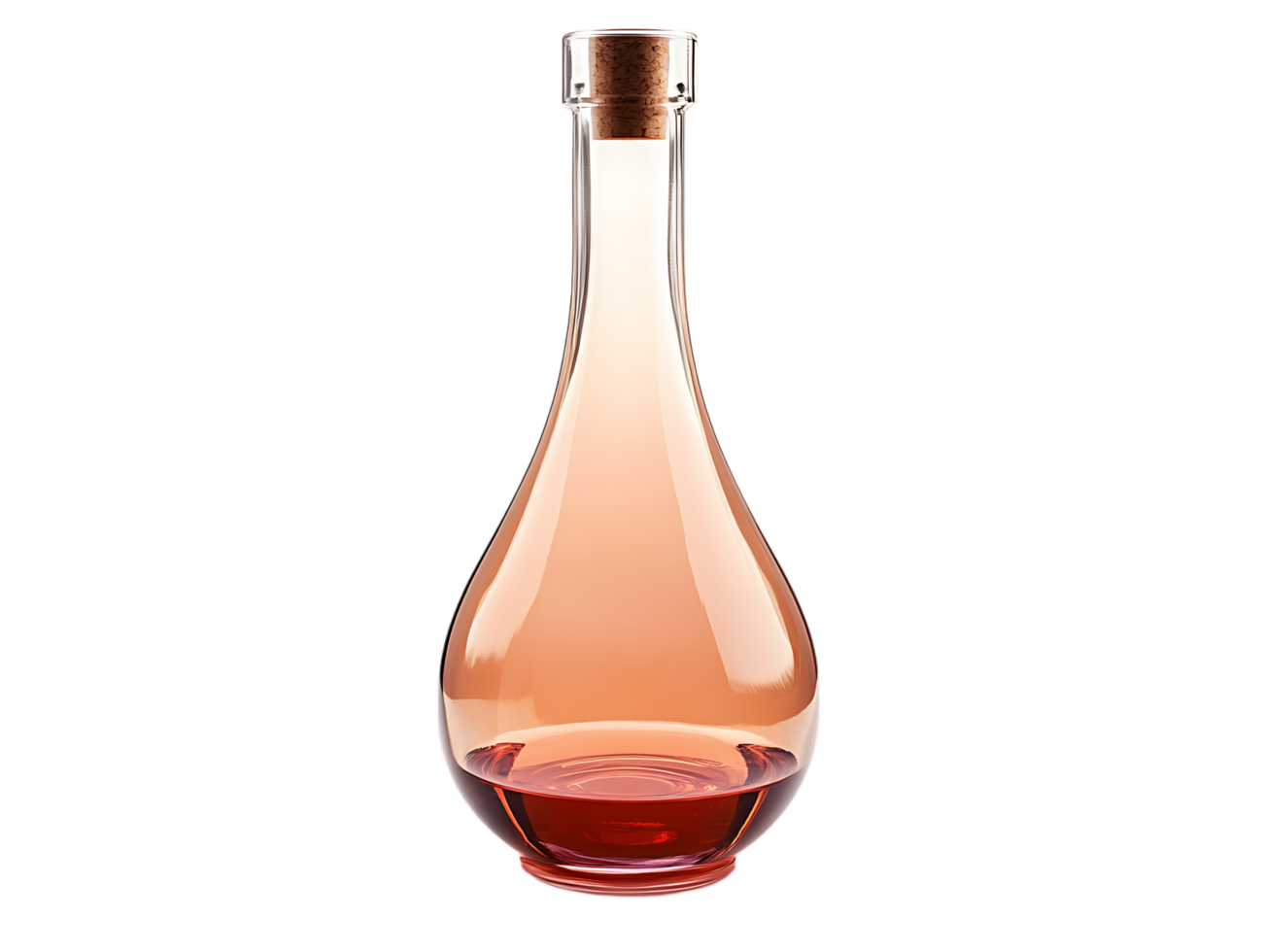 Rose wine in a stylish glass decanter with a cork stopper. Perfect for serving and enhancing the wine's aromas. png