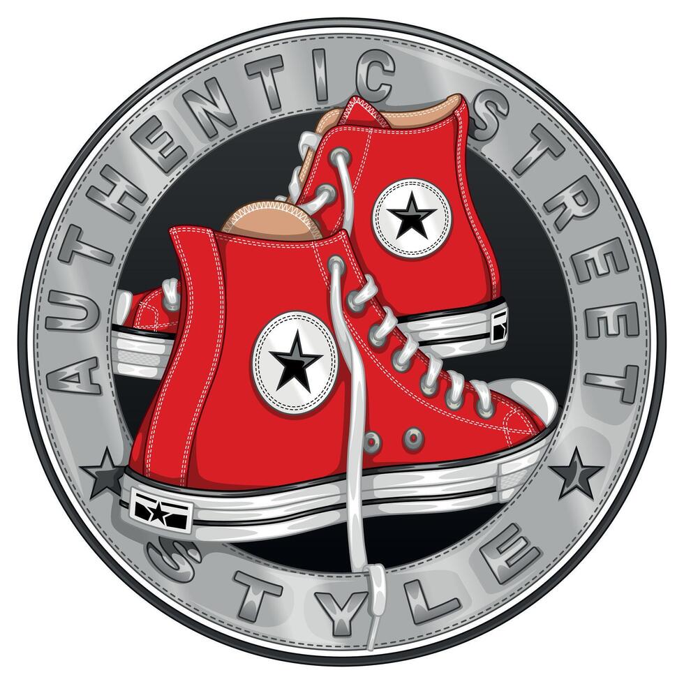 Circular logo with sport shoe for skaters vector