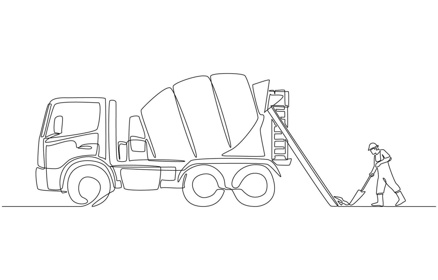 Continuous one line drawing of cement mixer truck pouring concrete, cement business for construction concept, single line art vector