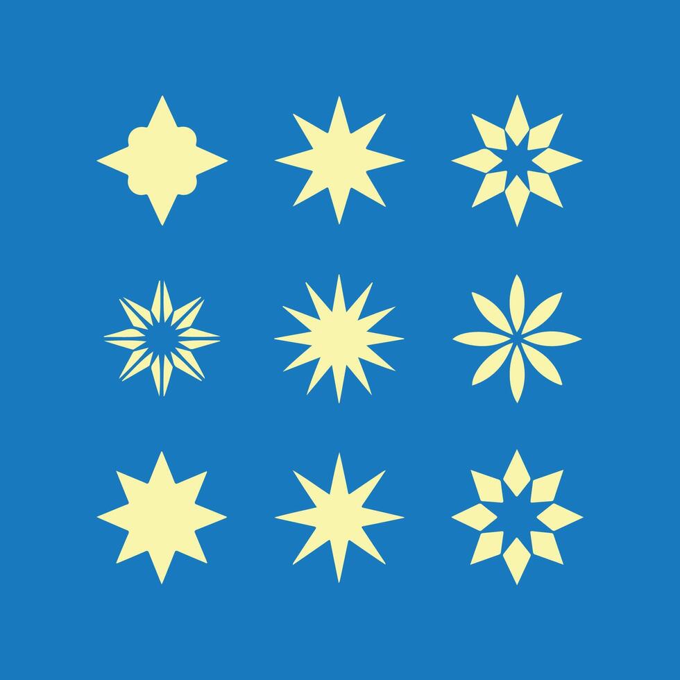 Collection of Various Stars in Yellow on a Blue Background vector