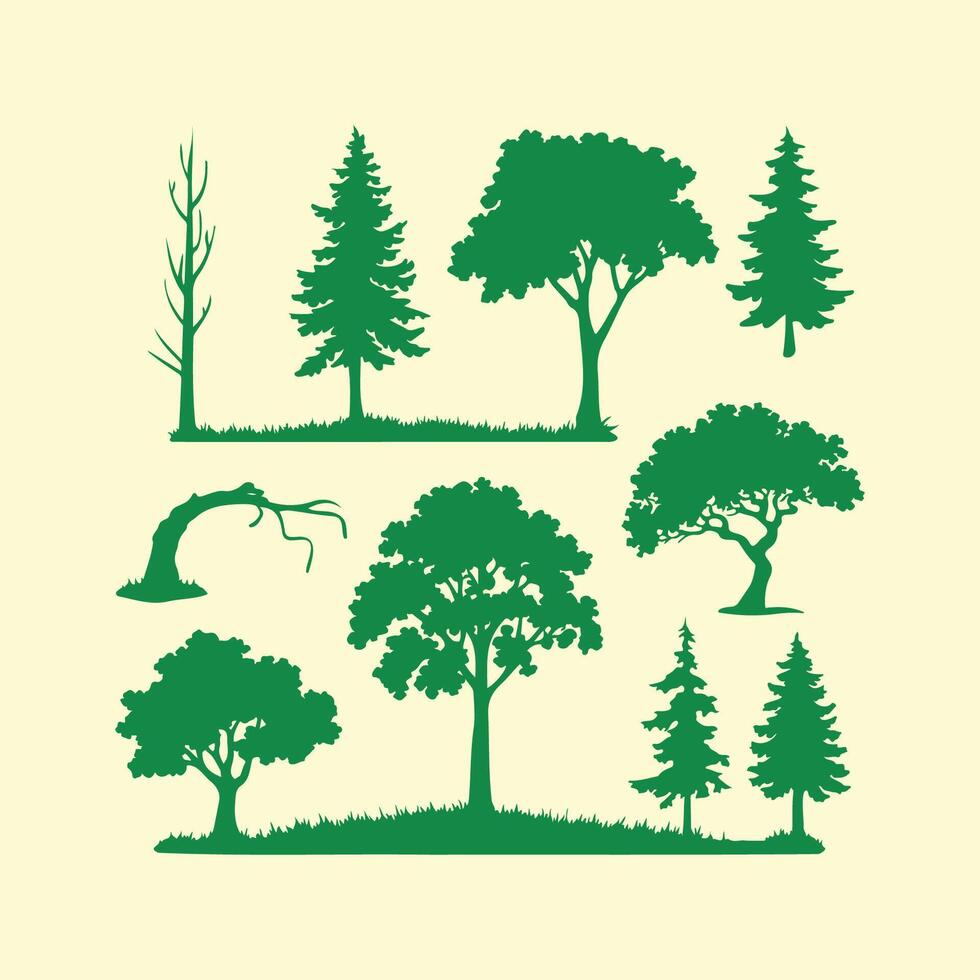 Collection of green tree silhouettes for nature and forest design vector