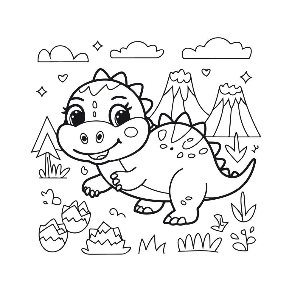 Cute Baby Dinosaur Coloring Page vector