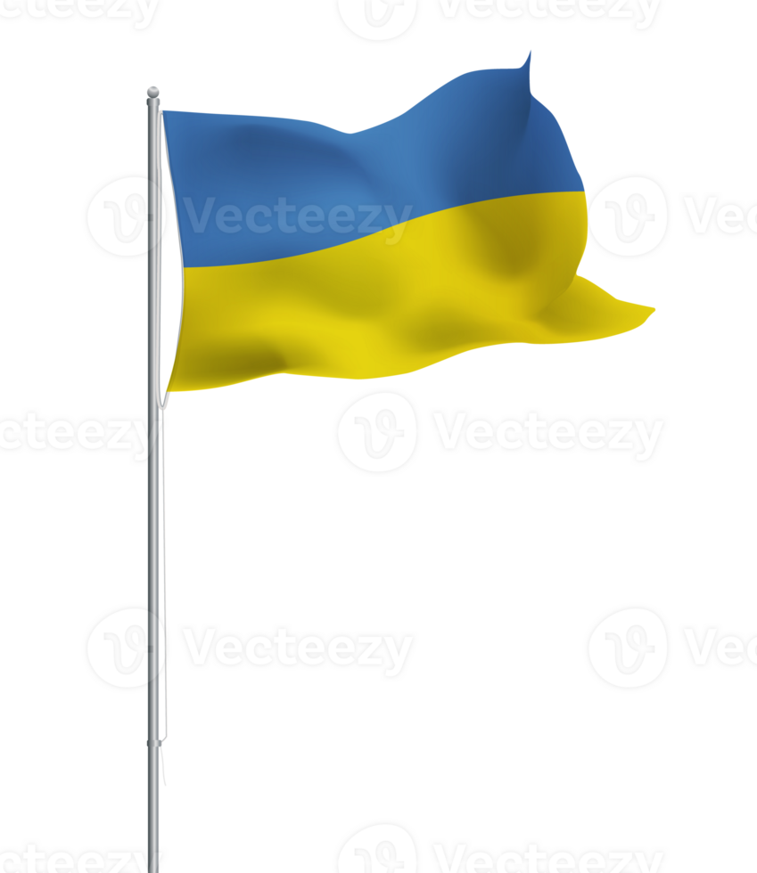 Ukraine flag waving on pole.Isolated national flag of Ukraine png