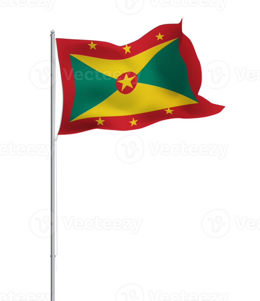 Grenada flag waving on pole.Isolated national flag of Grenada png