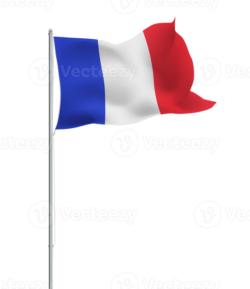 France flag waving on pole.Isolated national flag of France png