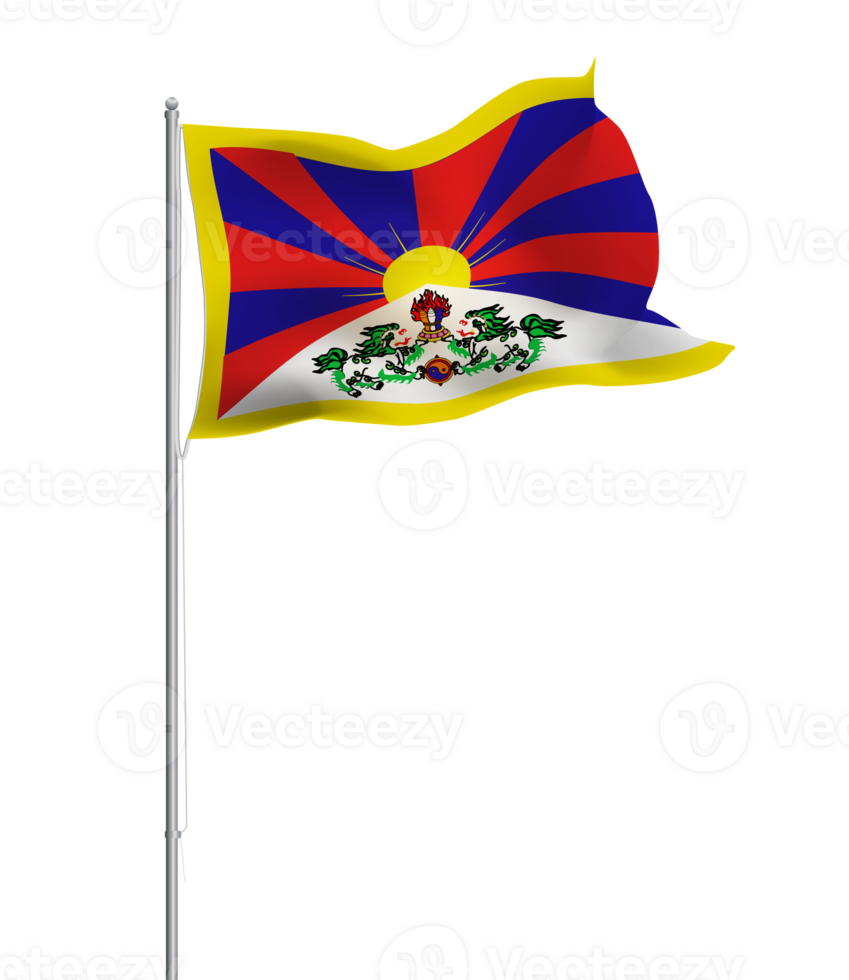 Tibet flag waving on pole.Isolated national flag of Tibet png
