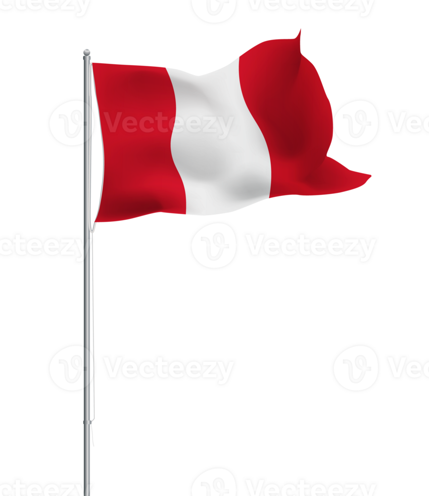 Peru flag waving on pole.Isolated national flag of Peru png