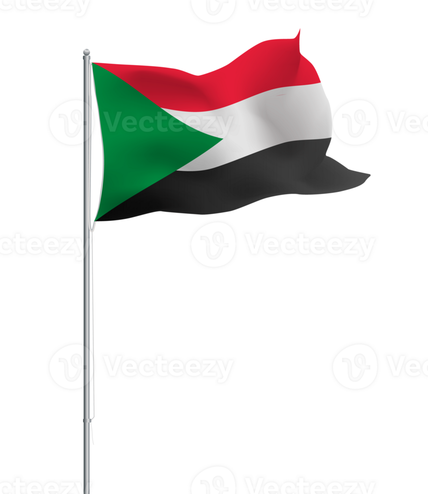 Sudan flag waving on pole.Isolated national flag of Sudan png