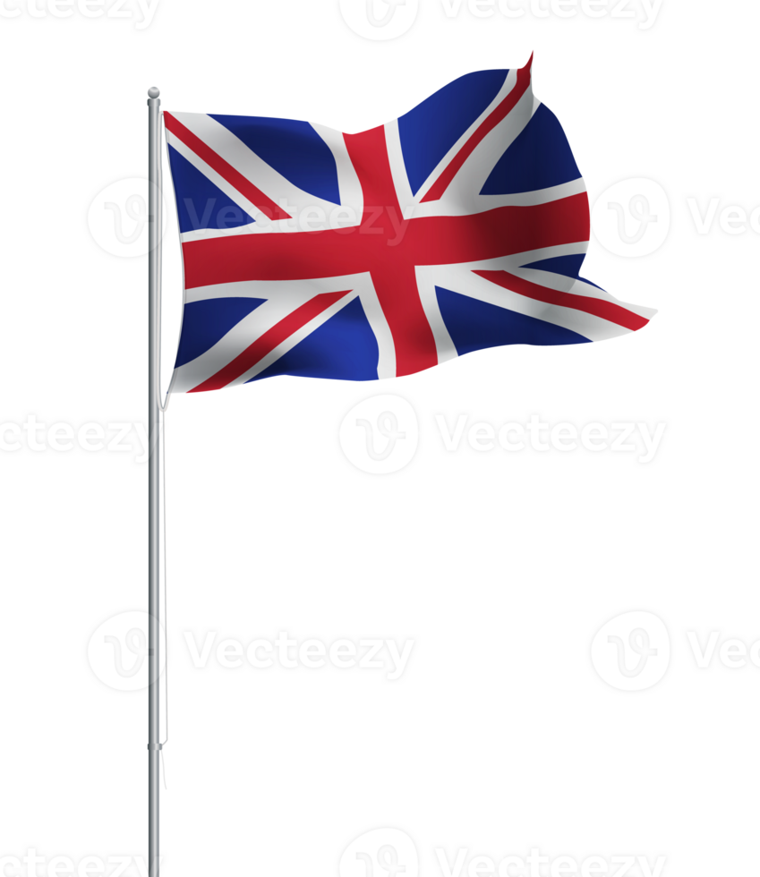 UK flag waving on pole.Isolated national flag of United Kingdom png