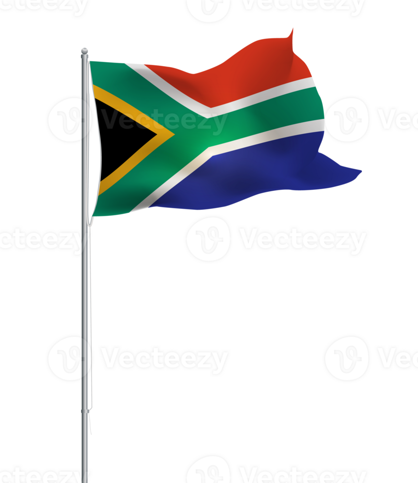 South African flag waving on pole.Isolated national flag of South Africa png
