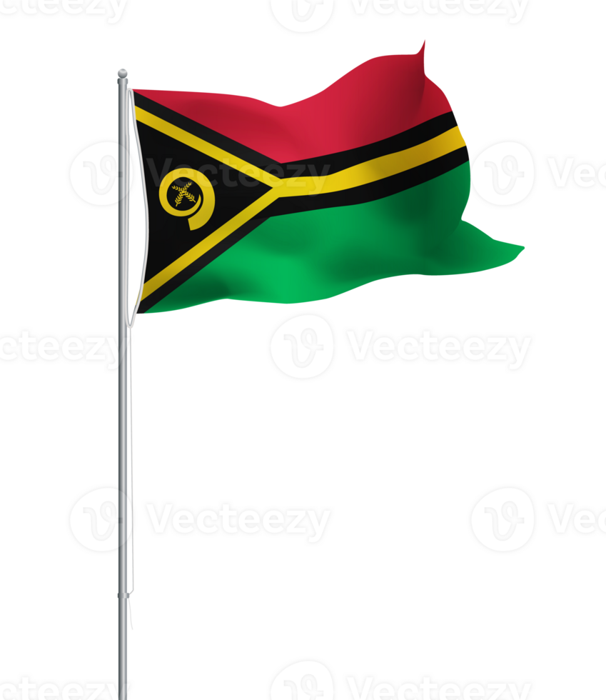 Vanuatu waving flag on pole.Isolated national flag of Vanuatu png