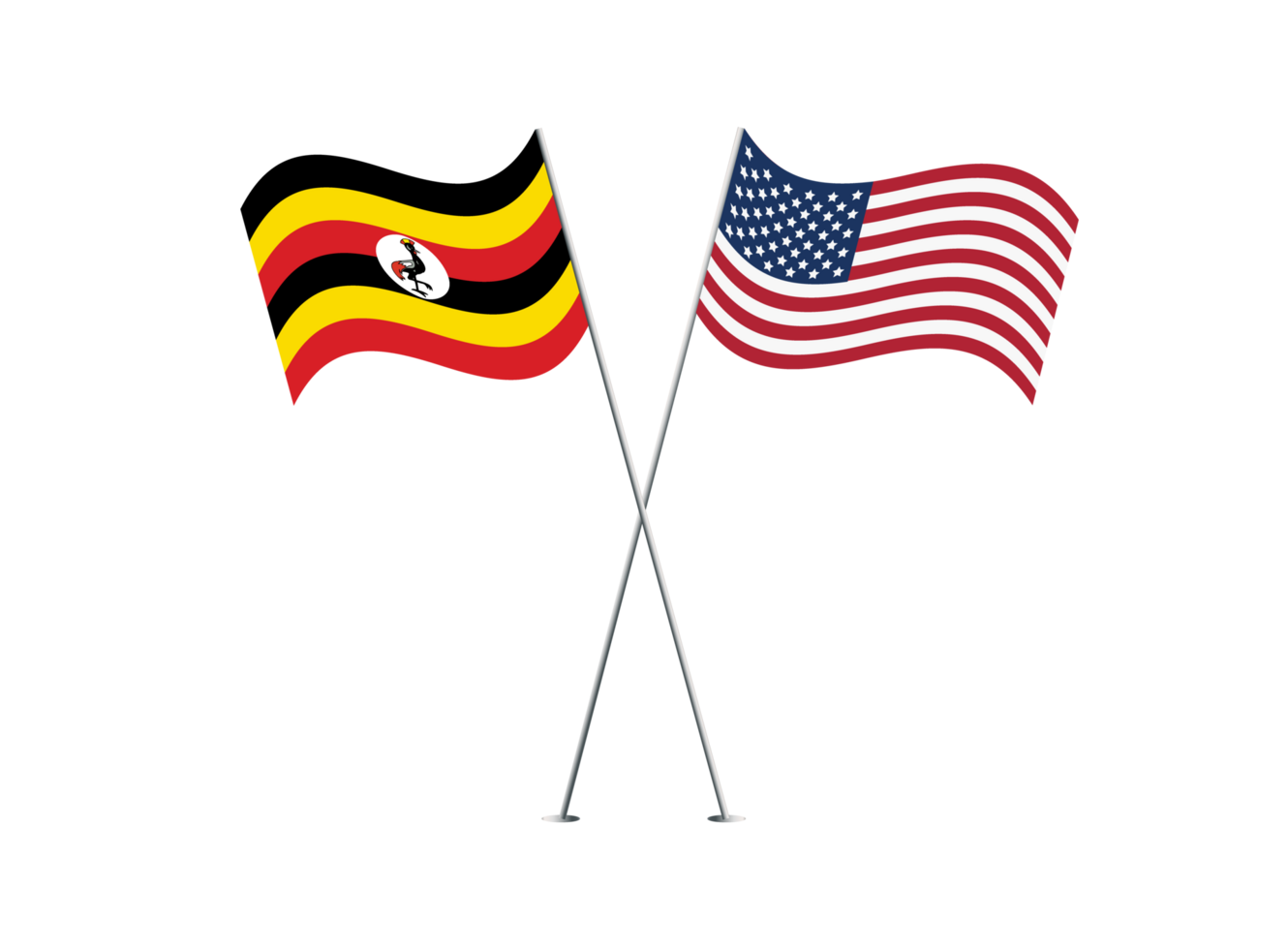 America and Uganda flags together on transparent background png