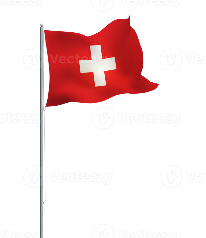 Swiss flag waving on pole.Isolated national flag of Switzerland png