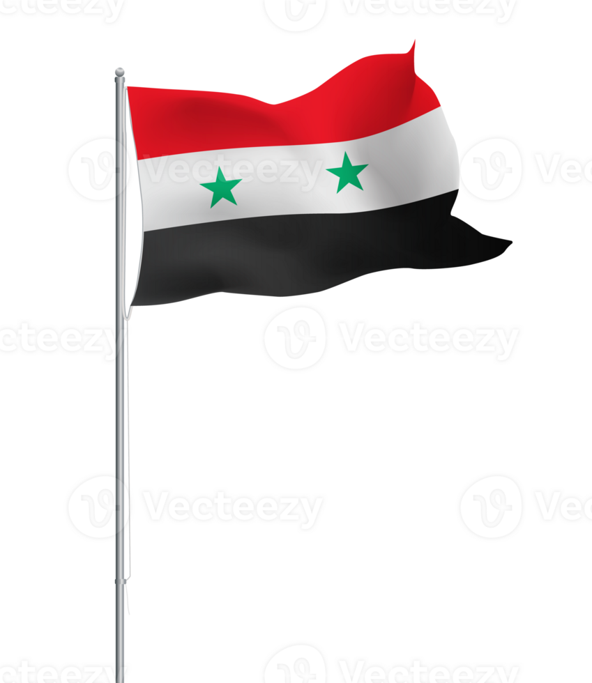 Syrian flag waving on pole.Isolated national flag of Syria png
